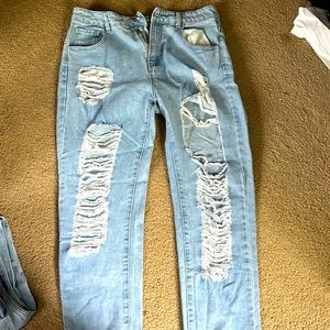 Shein Blue Straight Leg Ripped Jeans